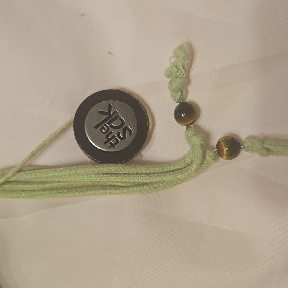 The Sak Lime Green Leather Boho Shoulder Bag Zip Close Beads Charms 15"w x11"h - Picture 5 of 10